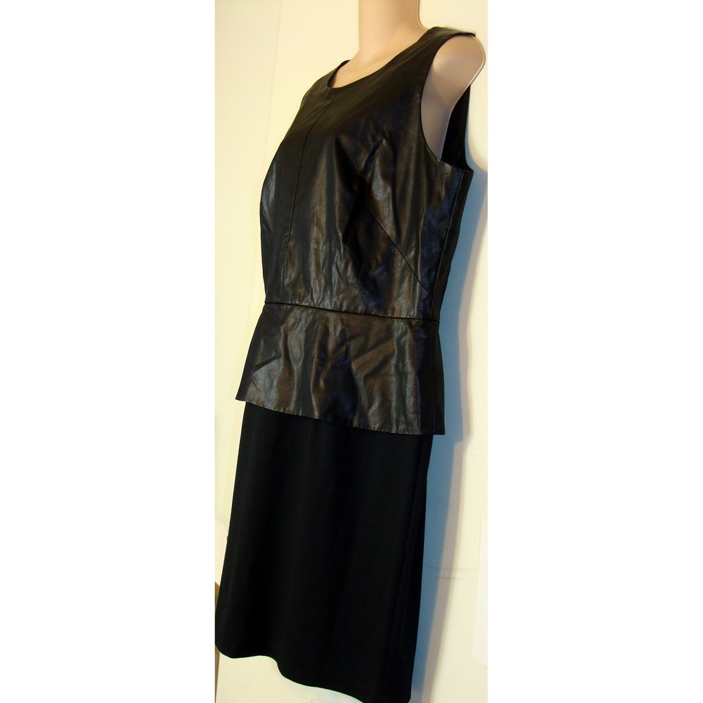 ALYX LIMITED BLACK FAUX LEATHER PEPLUM DRESS SIZE 16 A132 - Picture 6 of 9